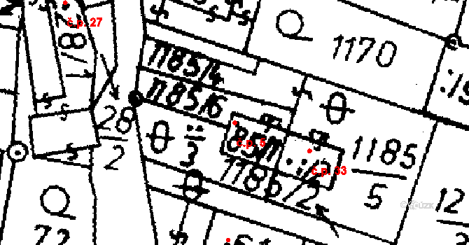 Hodonice 5 na parcele st. 85/1 v KÚ Hodonice u Bechyně, Katastrální mapa