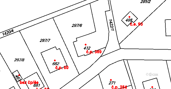 Dobřív 369 na parcele st. 412 v KÚ Dobřív, Katastrální mapa