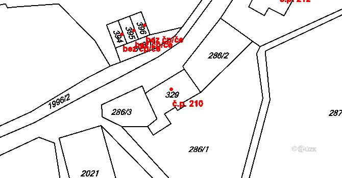 Lobendava 210 na parcele st. 329 v KÚ Lobendava, Katastrální mapa