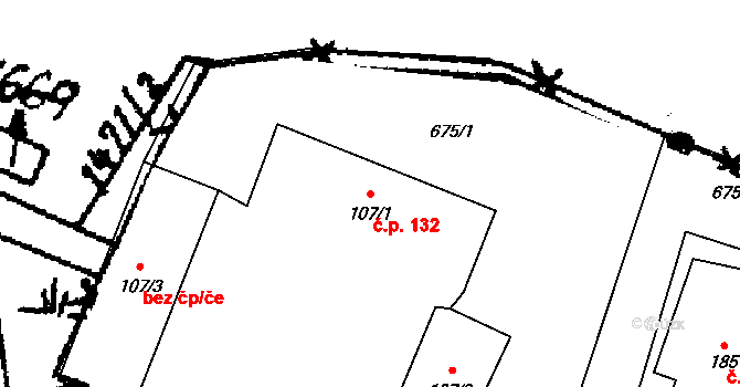 Jetřichov 132 na parcele st. 107/1 v KÚ Jetřichov, Katastrální mapa