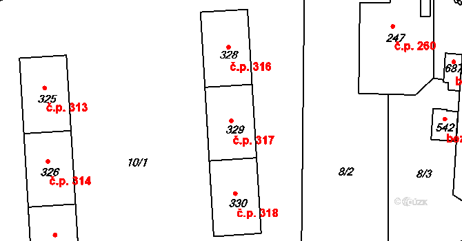 Běloves 317, Náchod na parcele st. 329 v KÚ Běloves, Katastrální mapa