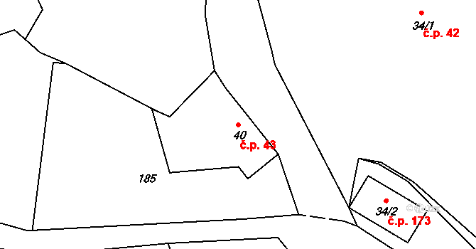 Horní Kamenice 43, Česká Kamenice na parcele st. 40 v KÚ Horní Kamenice, Katastrální mapa