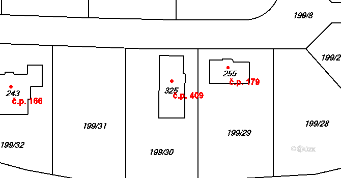 Nová Ves 409 na parcele st. 325 v KÚ Nová Ves u Prahy, Katastrální mapa