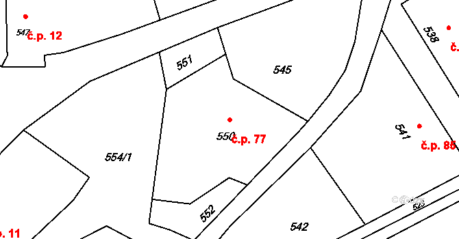 Bernartice nad Odrou 77 na parcele st. 550 v KÚ Bernartice nad Odrou, Katastrální mapa