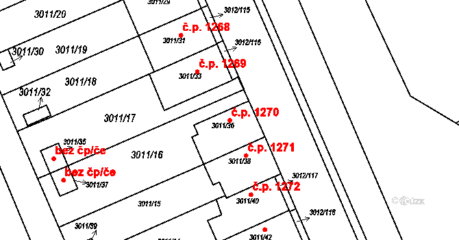 Kopřivnice 1270 na parcele st. 3011/36 v KÚ Kopřivnice, Katastrální mapa