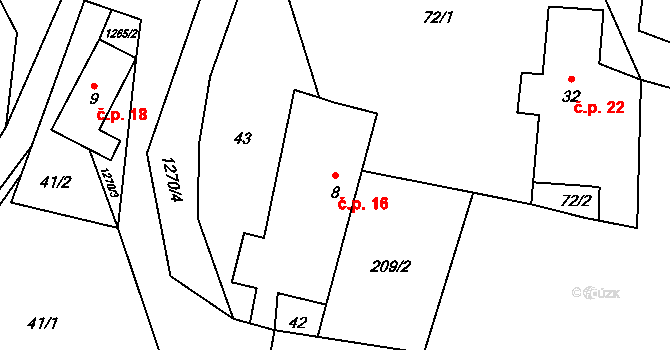 Setěchovice 16, Zálezly na parcele st. 8 v KÚ Setěchovice, Katastrální mapa
