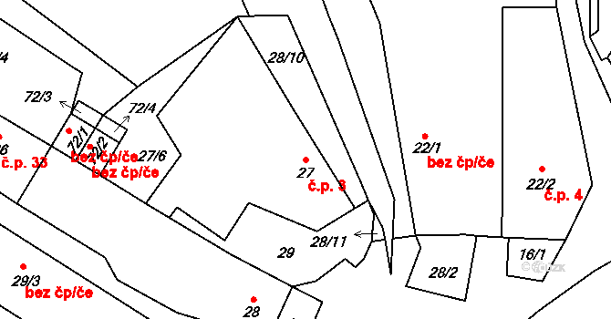 Kunějovice 3 na parcele st. 27 v KÚ Kunějovice, Katastrální mapa