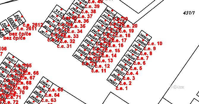 Žatec 13 na parcele st. 2401/3 v KÚ Žatec, Katastrální mapa