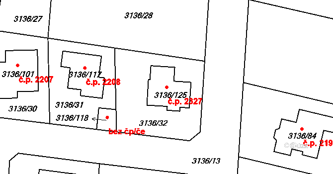 České Budějovice 7 2327, České Budějovice na parcele st. 3136/125 v KÚ České Budějovice 7, Katastrální mapa
