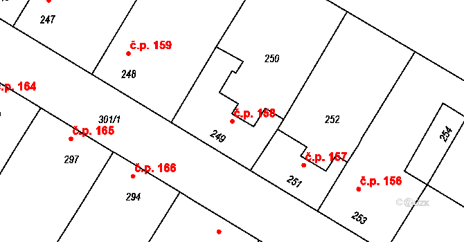 Drnholec 158 na parcele st. 249 v KÚ Drnholec, Katastrální mapa