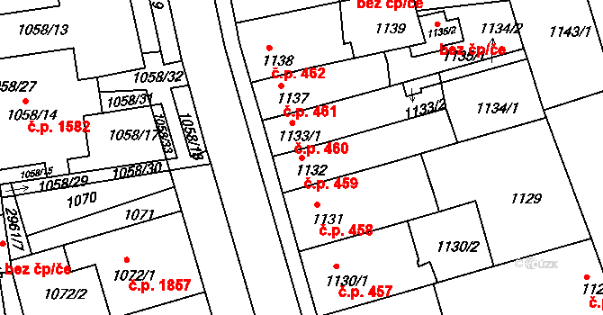 Holešov 459 na parcele st. 1132 v KÚ Holešov, Katastrální mapa