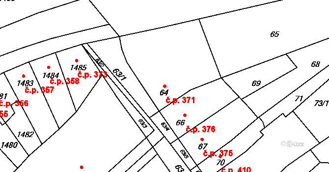 Konice 371 na parcele st. 64 v KÚ Konice, Katastrální mapa