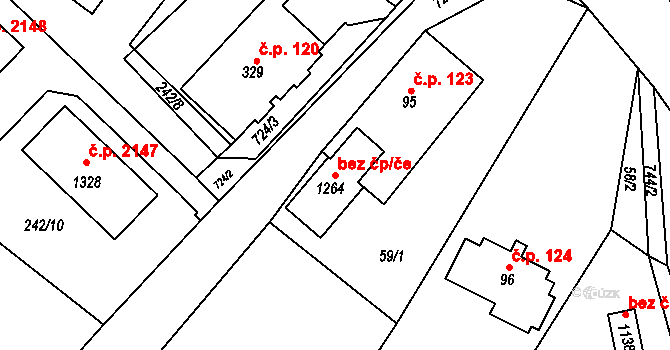 Kamenice 104524685 na parcele st. 1264 v KÚ Ládví, Katastrální mapa
