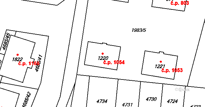 Hrušovany nad Jevišovkou 1054 na parcele st. 1220 v KÚ Hrušovany nad Jevišovkou, Katastrální mapa