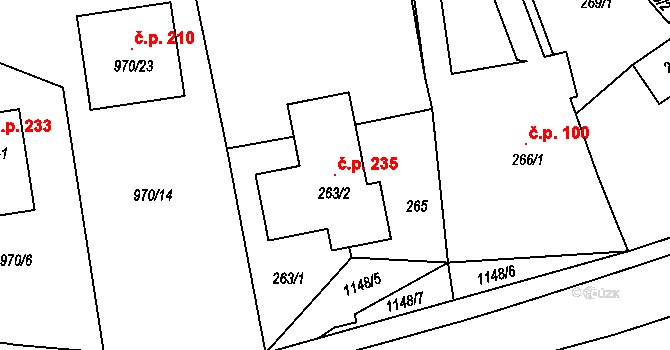 Meclov 235 na parcele st. 263/2 v KÚ Meclov, Katastrální mapa