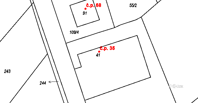 Chmeliště 35, Vavřinec na parcele st. 41 v KÚ Chmeliště, Katastrální mapa