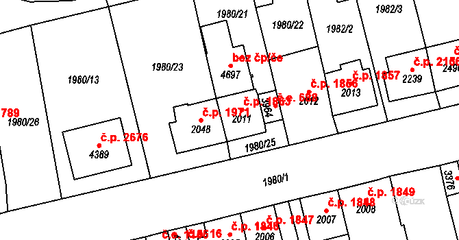 Aš 1863 na parcele st. 2011 v KÚ Aš, Katastrální mapa