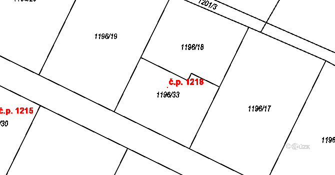 Jemnice 1218 na parcele st. 1196/33 v KÚ Jemnice, Katastrální mapa