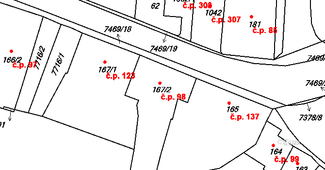 Telč-Štěpnice 98, Telč na parcele st. 167/2 v KÚ Telč, Katastrální mapa
