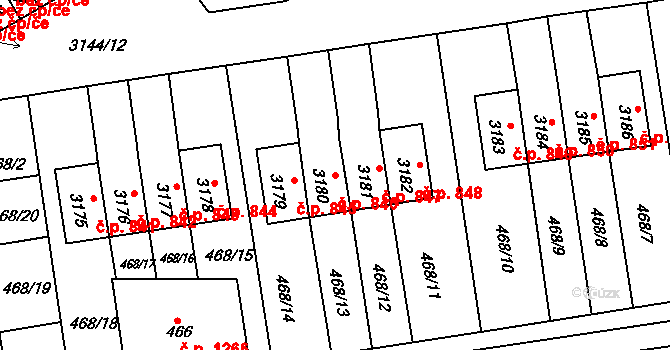 Lyžbice 846, Třinec na parcele st. 3180 v KÚ Lyžbice, Katastrální mapa
