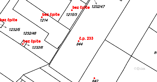 Čejč 233 na parcele st. 844/1 v KÚ Čejč, Katastrální mapa