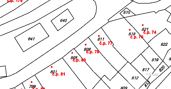 Lovčice 78 na parcele st. 808 v KÚ Lovčice u Kyjova, Katastrální mapa