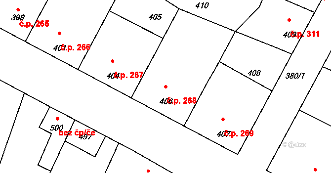 Vacenovice 268 na parcele st. 406 v KÚ Vacenovice u Kyjova, Katastrální mapa