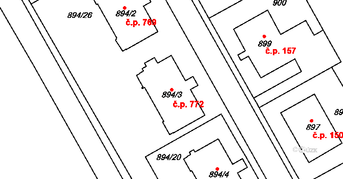 Ivanovice na Hané 772 na parcele st. 894/3 v KÚ Ivanovice na Hané, Katastrální mapa