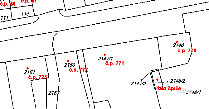 Pod Cvilínem 771, Krnov na parcele st. 2147/1 v KÚ Opavské Předměstí, Katastrální mapa