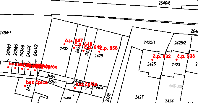 Rýmařov 650 na parcele st. 2429 v KÚ Rýmařov, Katastrální mapa