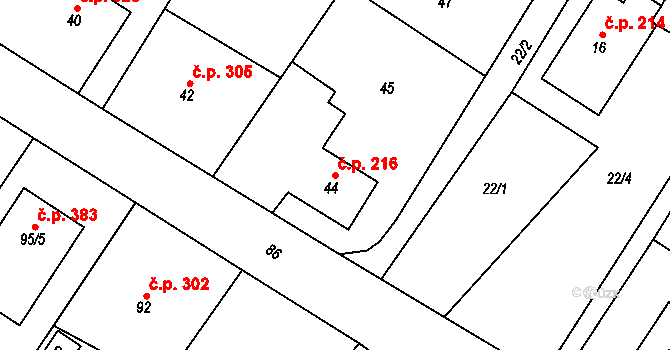 Krmelín 216 na parcele st. 44 v KÚ Krmelín, Katastrální mapa