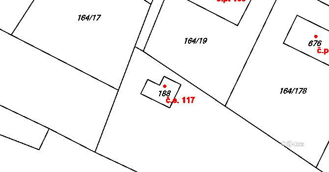 Doubravčice 117 na parcele st. 188 v KÚ Doubravčice, Katastrální mapa