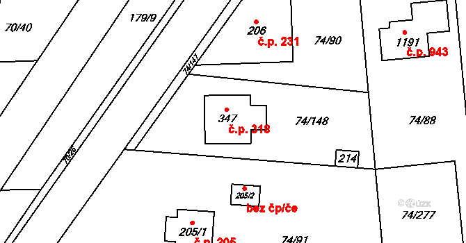Hovorčovice 318 na parcele st. 347 v KÚ Hovorčovice, Katastrální mapa