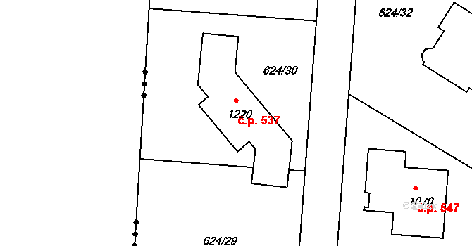 Kamenice 537 na parcele st. 1220 v KÚ Těptín, Katastrální mapa