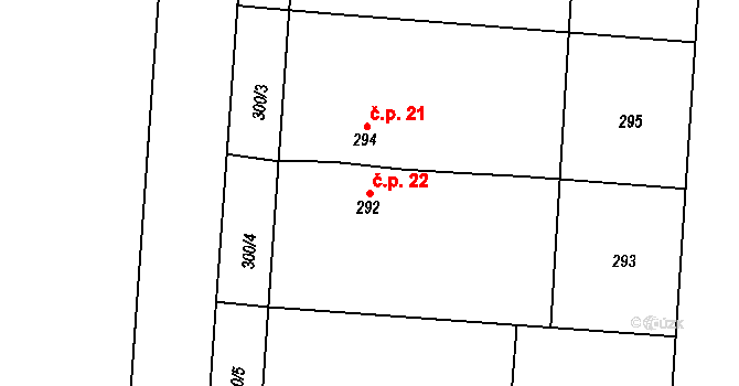 Hřebeny 22, Josefov na parcele st. 292 v KÚ Luh nad Svatavou, Katastrální mapa