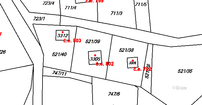 Ostravice 802 na parcele st. 3305 v KÚ Staré Hamry 2, Katastrální mapa