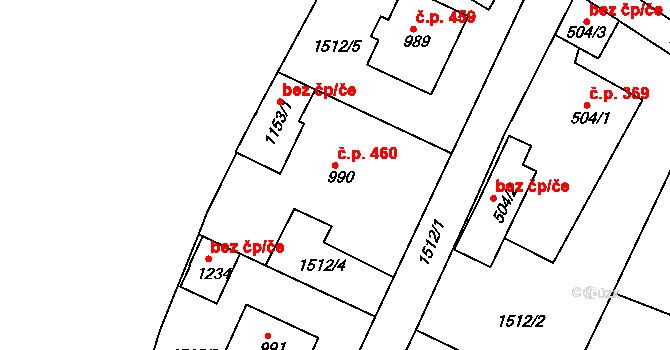 Bor 460 na parcele st. 990 v KÚ Bor u Tachova, Katastrální mapa