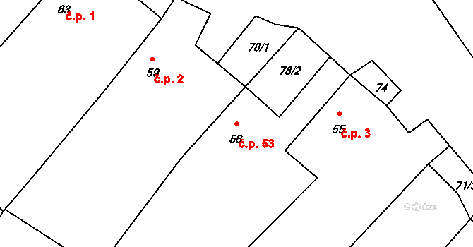 Dolní Jadruž 53, Chodský Újezd na parcele st. 56 v KÚ Dolní Jadruž, Katastrální mapa