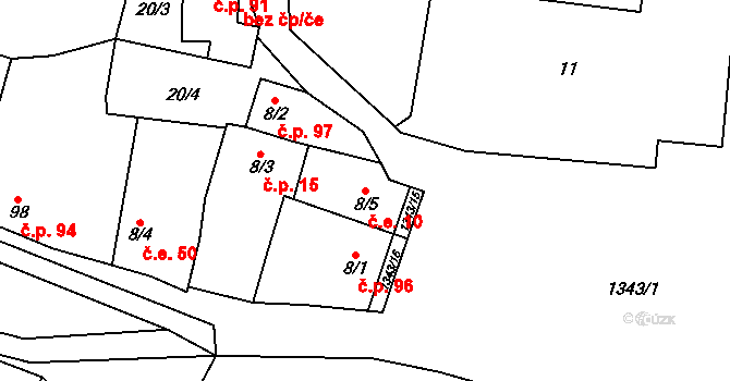 Mšené-lázně 10 na parcele st. 8/5 v KÚ Mšené-lázně, Katastrální mapa