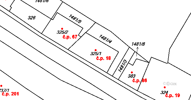 Děčín VIII-Dolní Oldřichov 18, Děčín na parcele st. 325/1 v KÚ Horní Oldřichov, Katastrální mapa