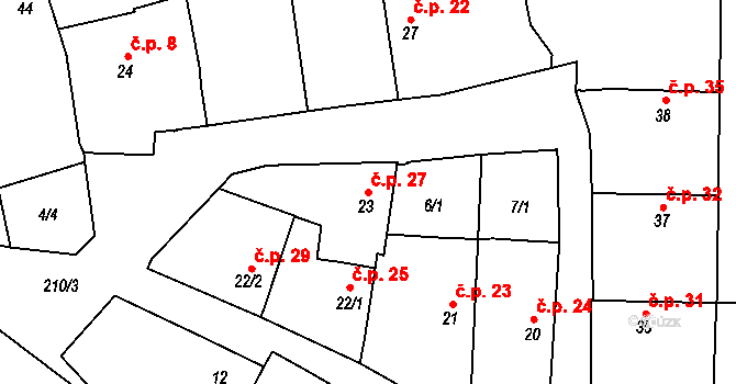 Nučničky 27, Travčice na parcele st. 23 v KÚ Nučničky, Katastrální mapa