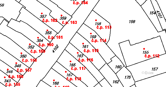 Roudnice nad Labem 115 na parcele st. 161 v KÚ Roudnice nad Labem, Katastrální mapa