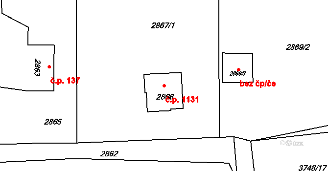 Lutyně 1131, Orlová na parcele st. 2866 v KÚ Horní Lutyně, Katastrální mapa