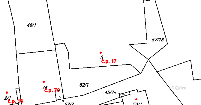 Sudoměřice u Tábora 17 na parcele st. 3 v KÚ Sudoměřice u Tábora, Katastrální mapa