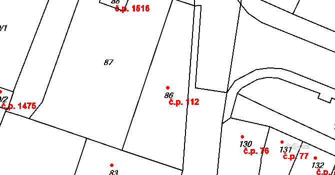 Duchcov 112 na parcele st. 86 v KÚ Duchcov, Katastrální mapa