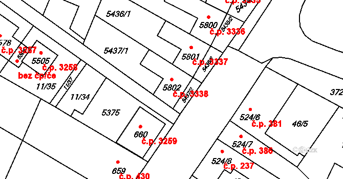 Břeclav 3338 na parcele st. 5802 v KÚ Břeclav, Katastrální mapa