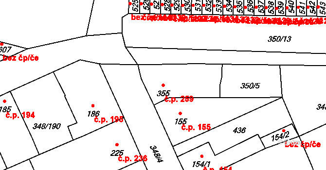 Černčice 259 na parcele st. 355 v KÚ Černčice u Loun, Katastrální mapa