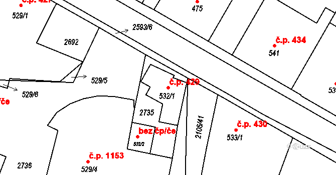 Pacov 429 na parcele st. 532/1 v KÚ Pacov, Katastrální mapa