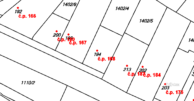 Čečelice 168 na parcele st. 194 v KÚ Čečelice, Katastrální mapa