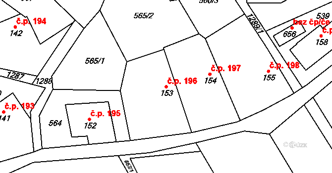 Liběchov 196 na parcele st. 153 v KÚ Liběchov, Katastrální mapa